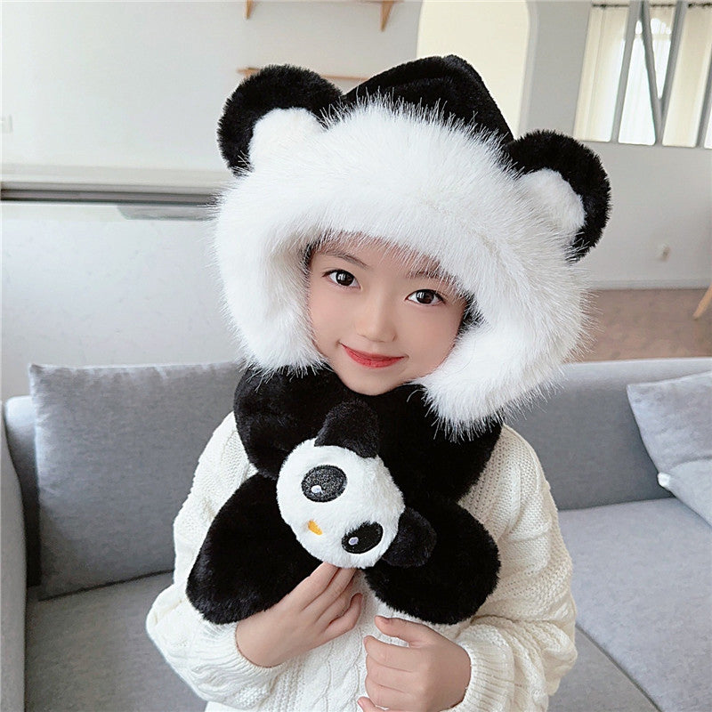 2 in 1 Cute Cartoon Children's Warm Plush Hat