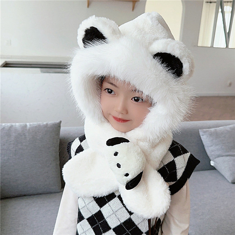 2 in 1 Cute Cartoon Children's Warm Plush Hat