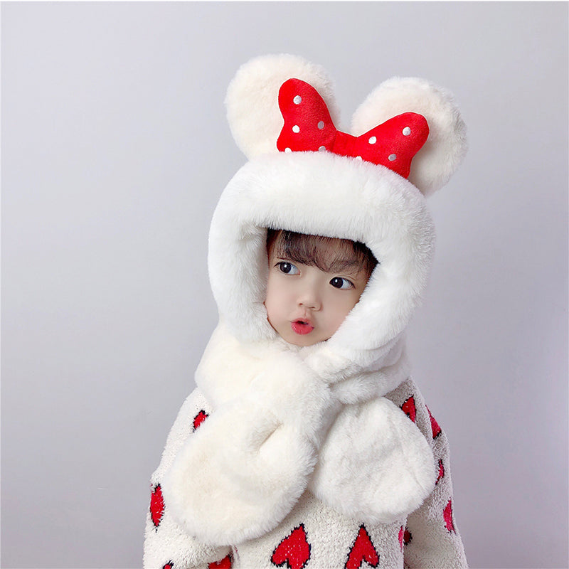 2 in 1 Cute Cartoon Children's Warm Plush Hat