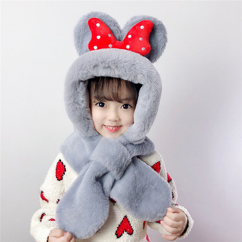 2 in 1 Cute Cartoon Children's Warm Plush Hat