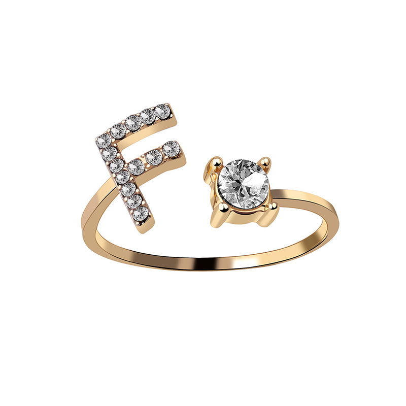 A-Z Letter Gold Color Metal Adjustable Opening Ring