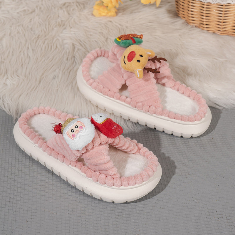 Christmas Hat Decor Fluffy Slippers