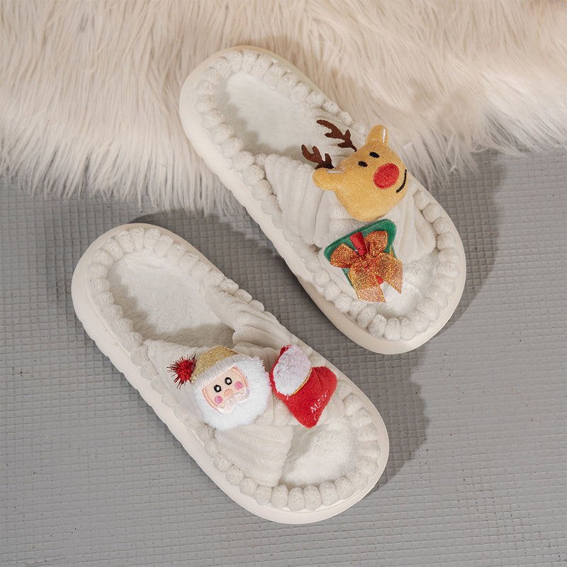 Christmas Hat Decor Fluffy Slippers