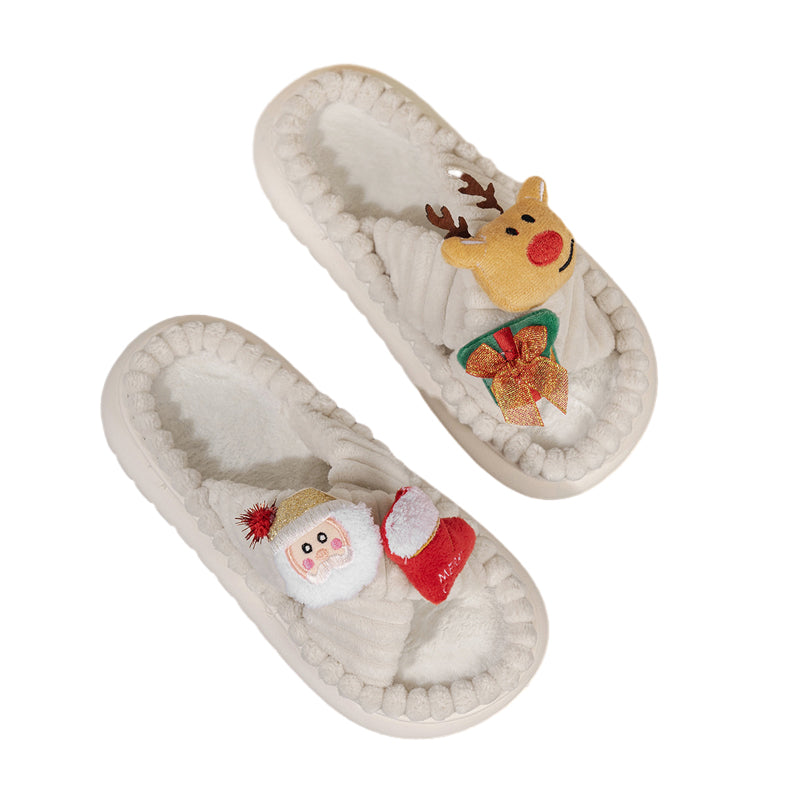 Christmas Hat Decor Fluffy Slippers