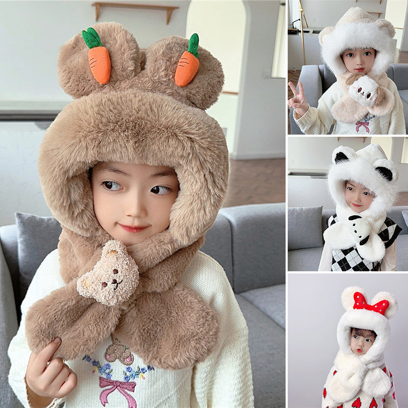 2 in 1 Cute Cartoon Children's Warm Plush Hat