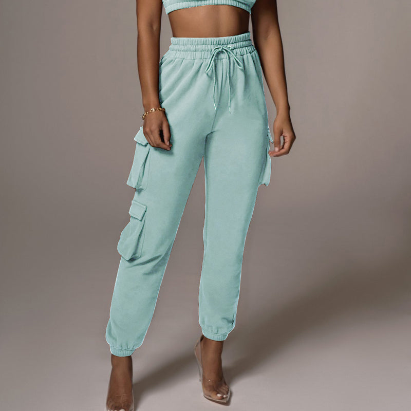 Casual solid color sweatpants and tanktop suit