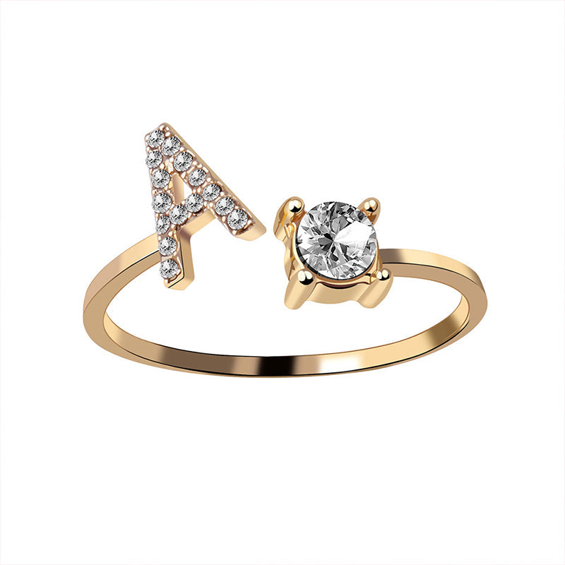 A-Z Letter Gold Color Metal Adjustable Opening Ring