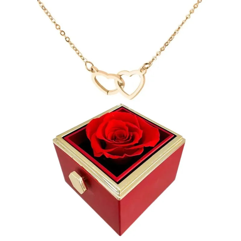 Two Hearts Necklace with rotating rose gift box