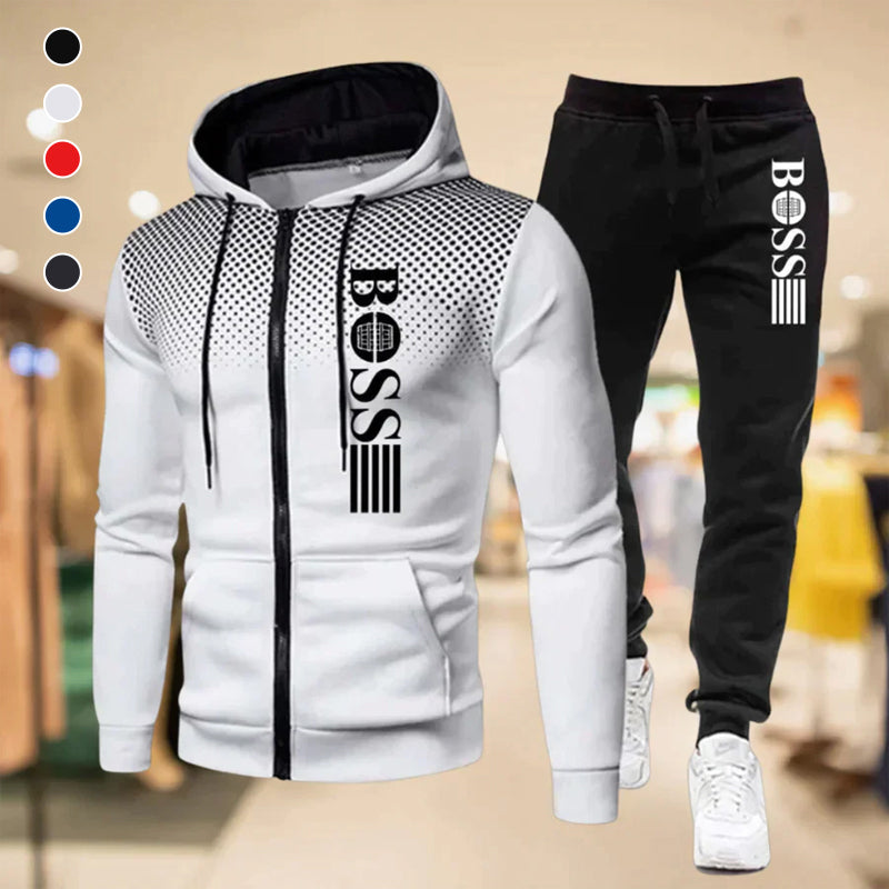 Men's Printed Zip Hoodie Sweatpants Set